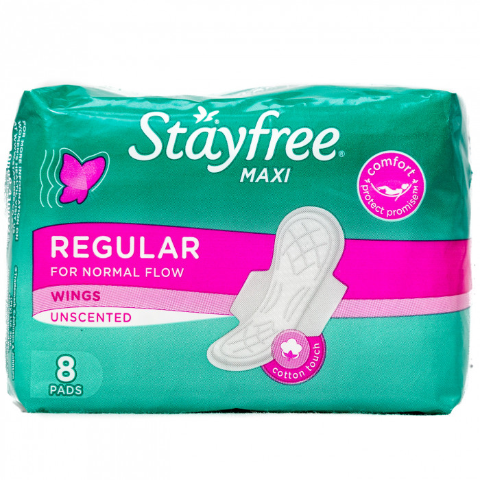 STAYFREE Thick Regular Unscented Maxi Pads With Wings 8's